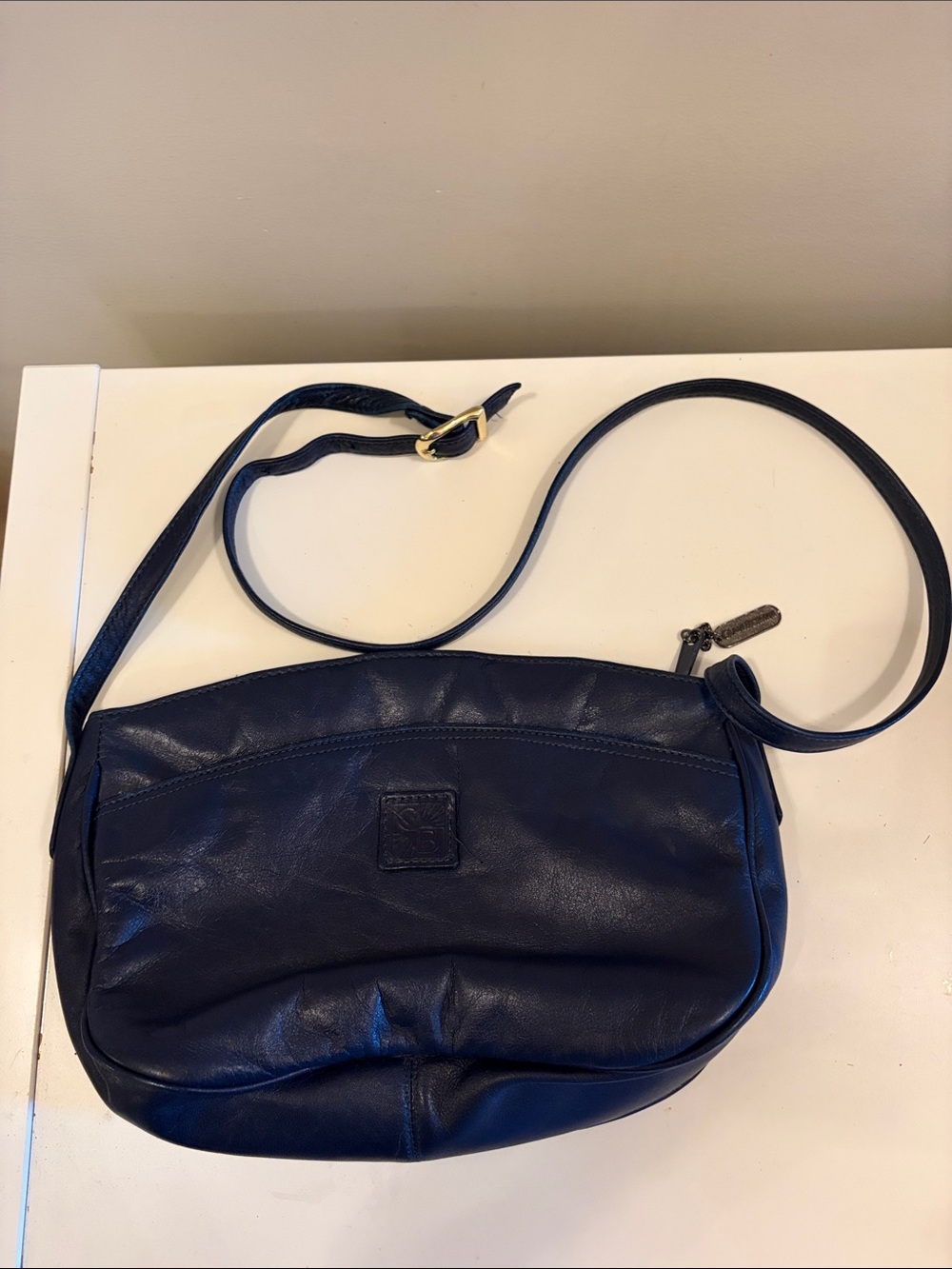 Giani Bernini Dark Navy Leather Crossbody with Gold Buckle
